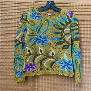 Peruvian Connection XS 100% Pima Cotton Pullover Multi Color, Hand Knit Sweater